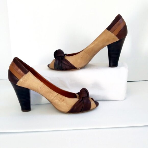 Steve Madden Peep Toe Pumps Multi Leathers Multi Browns Retro Femme Look Sz 8.5 - Picture 6 of 11